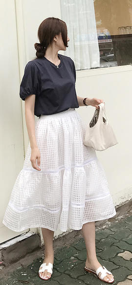 韓国ファッション　通販　ショウルーム　レーシーギンガムスカート