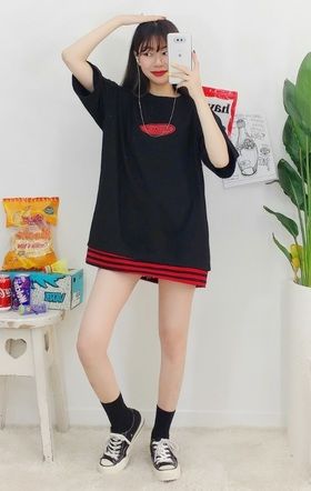 コンティニューレイヤード半袖シャツ 韓国ファッション レディース