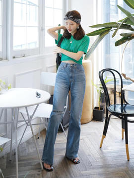 韓国ファッション　レディース　クロードマノン　ロングストレートビッグシルエットジーンズ