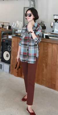 韓国ファッション通販　ペインチェックブラウスシャツ