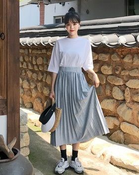 プリーツロングスカート 韓国ファッション通販 メロンショップ