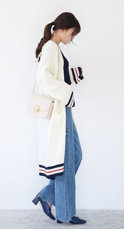 韓国ファッション　通販　ラインデザインニットカーディガン