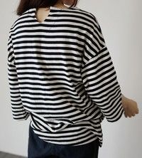 韓国ファッション　ビッグシルエットボーダーＴシャツ