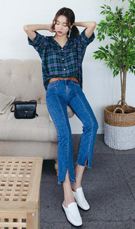 韓国ファッション　クロードマノン　デイリーフィットチェックシャツ