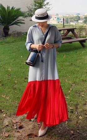 プリーツヘムシャツワンピース　韓国ファッション　通販サイト