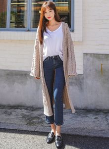 韓国ファッション通販　ケーブルニット　カーディガン