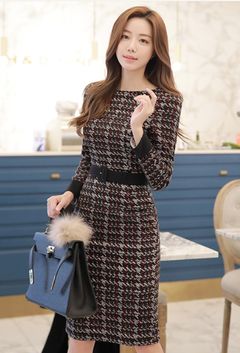 韓国ファッション通販　ツイードワンピ