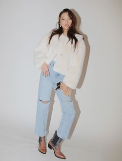 韓国ファッション通販　ダメージデニムパンツ