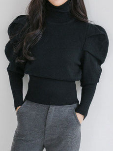 韓国ファッション通販　バルーンショルダーニット