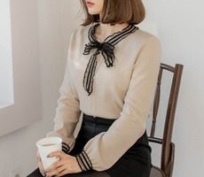 韓国ファッション通販　リボンブラウス