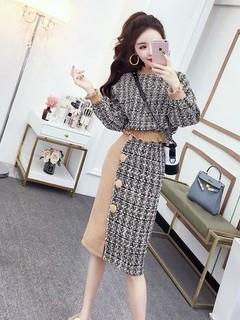 韓国ファッション通販　ツイードニット　セットアップ